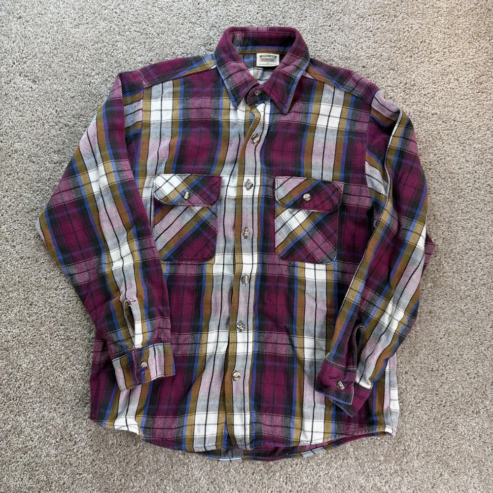 Vintage FIVEBROTHER Shirt Mens Medium Red Plaid Long Sleeve Flannel Button Up